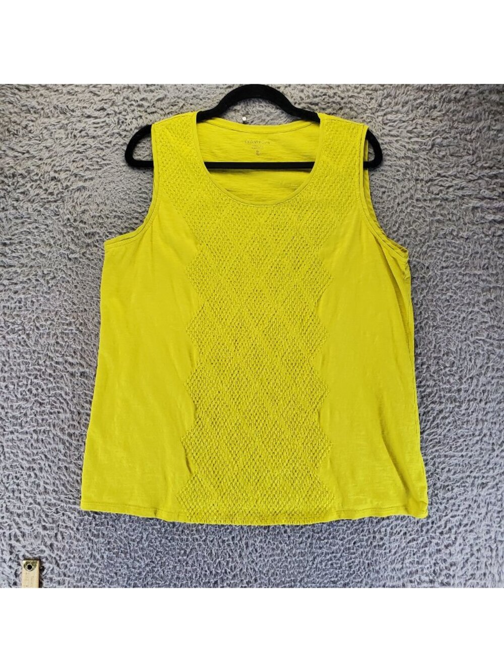 Coldwater Creek Top Womens 1X Yellow Textured Sleeveless Knit 100% Cotton Tee